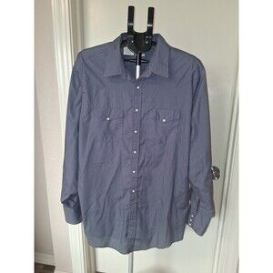 Men's Western Frontier Blue/Gray Pearl Snap Button Down Long Sleeve Shirt, XXLT